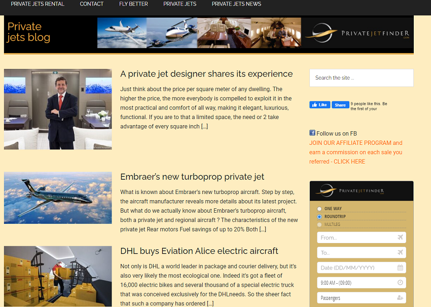 Mon blog pour Privatejetfinder.fr